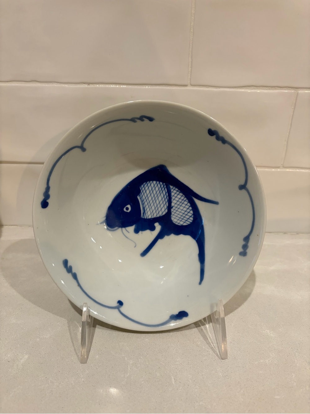 Vtg Set of 4 Cobalt Blue and White Koi Fish Porcelain Bowls 6.25” made  in China